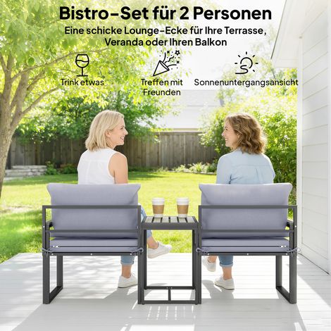 Lot 3 pièces mobilier balcon : 2 fauteuils avec table, coussins amovibles dossier et assise respirants, housse grise (1/5)