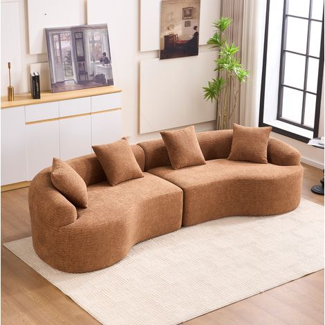 Sofa 4-Sitzer, Chenille in Karamell, geschwungenes modulares Ecksofa mit Schaumstoffpolsterung, modernes Design (1/5)
