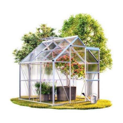 Serre de jardin Aluminium 190 x 190 x 195cm avec lucarne (1/3)