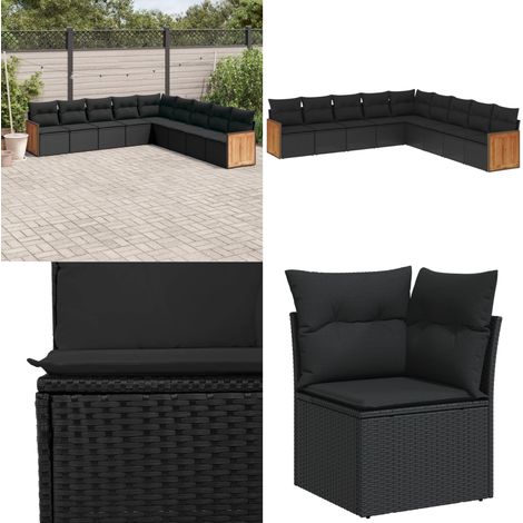 9-tlg. Garten-Sofagarnitur mit Kissen Schwarz Poly Rattan - Gartengestelle - Gartenmöbelset - Rattan Möbel - Lounge Set - Gartenlounge - Home & Living (1/5)