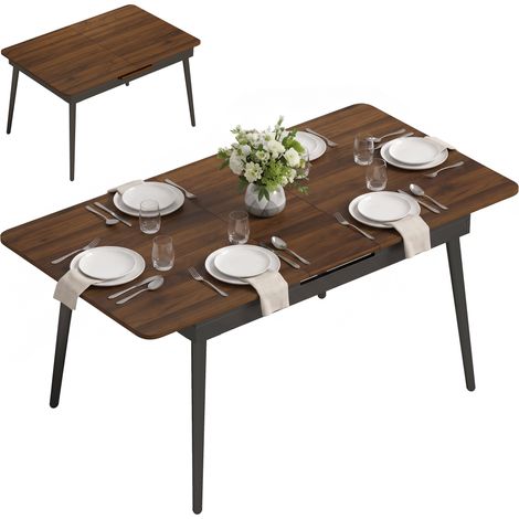 Table à manger extensible - HOMCOM - 4 à 6 personnes - coins arrondis - MDF - 130-160 x 85 x 75 cm - noyer clair (1/5)