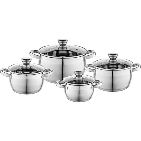 Ensemble de Casseroles OLIVER Set 4 pièces Acier inox 18/0 Couvercles en verre trempé Pour induction, gaz, électrique, céramique Lave-vaisselle Ensemble pratique et élégant (1/5)