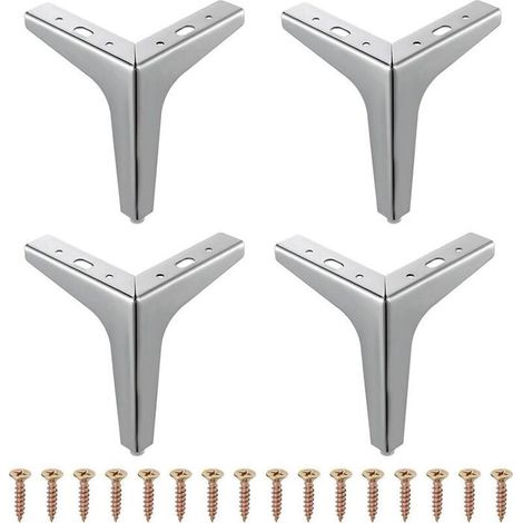 Lot de 4 pieds de meubles modernes en métal avec diamant canapé, chaise, ottomane (13 cm) - Argenté (1/4)