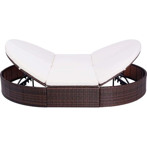 vidaXL Tumbona de jardín con cortinas de ratán sintético marrón (1/2)