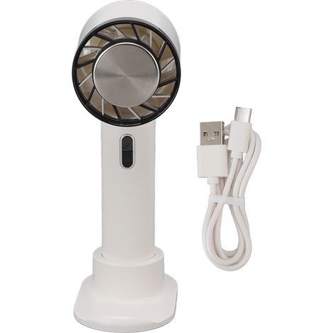 Ventilateur de poche portable rechargeable USB, petit format, blanc, idéal pour le bureau et les voyages. (1/5)