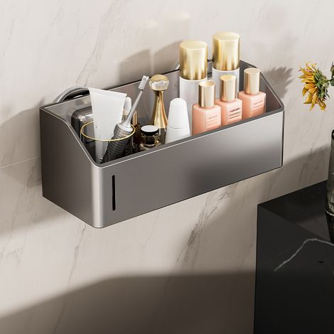 Étagère à Ventouses Sans Perçage pour Salle de Bain, Fixation Murale, Matériaux Durables, Gris foncé Grande étagère 299.511.5 cm (1/5)