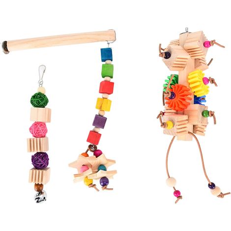 Jouets à Mâcher pour Perroquets, Bloc en Bois Fendu, Support pour Perroquet, Cage à Bâton, Ensemble De Jouets à Cordes De Morsure, 3 Pièces (1/5)
