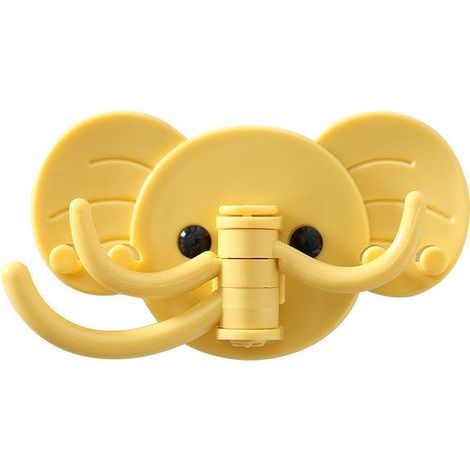 2 ganchos de pared giratorios grandes con forma de elefante, autoadhesivos, con forma de animal, para toalleros, baño, cocina, garaje (amarillo)