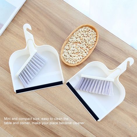 Mini-Schreibtischbesen und Kehrschaufel, Tastatur- und Möbelreinigungsset aus weißem PP/PET, 28 x 21 x 6,5 cm / 26 x 14 cm, 2-teilig, kompaktes Design und Hängeaufbewahrung (1/5)