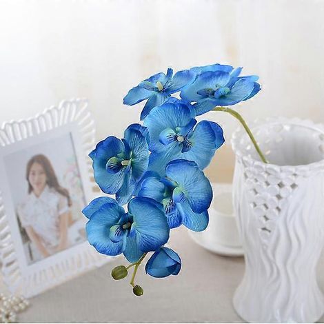 Lot de 10 orchidées papillon artificielles, fleurs artificielles pour la décoration intérieure et les mariages. Accessoiresbleu (1/5)
