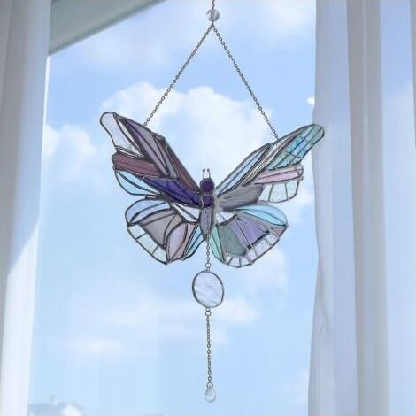 Schmetterlings-Sonnenschutz aus Buntglas/Dekoration für den Innenhof, farbiges Outdoor-Ornament, Schmetterlings-Farbschatten-Dekoration (1/5)