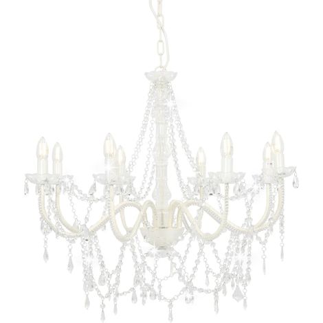 Lustre suspendu 80 x 75 cm avec perles cristal ambiance contemporaine élégant en métal blanc (1/5)