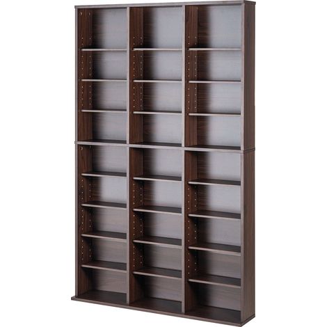 Multimedia-Aufbewahrungseinheit, 9 verstellbare Einlegeböden, 27 Fächer, Kapazität für 756 CDs/DVDs, organisiert und schützt Musik-, Film- und Videospielsammlungen. Espresso-Finish. (1/5)