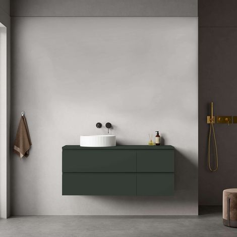 Mobile bagno sospeso reversibile 120 cm Verde Comodoro per Lavabo d'appoggio Senza Specchio - Fiji Paint Top (1/4)