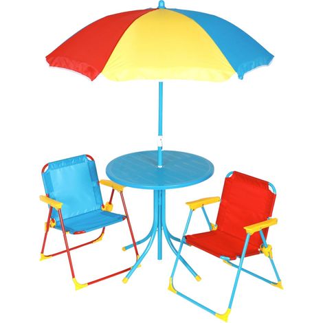 Kinder Sitzgruppe Kindertisch Klappstühle Sonnenschirm Sitzgarnitur Kindermöbel