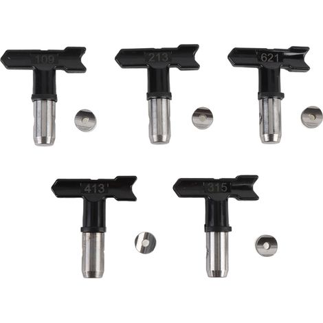 5 jeux d'embouts de pulvérisation sans air, pistolet à peinture, pièces de Machine de pulvérisation, buse 109 213 315 413 621, noir (1/5)