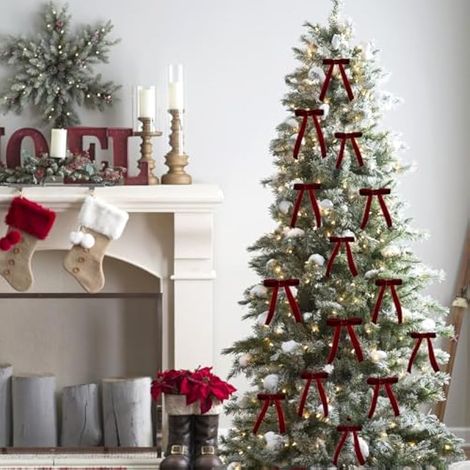 Ensemble de 12 nœuds en velours bordeaux pour décoration de sapin de Noël, nœuds de Noël avec liens torsadés, nœud de sapin vintage, décoration classique pour guirlande, sapin, cheminée, porte (1/3)