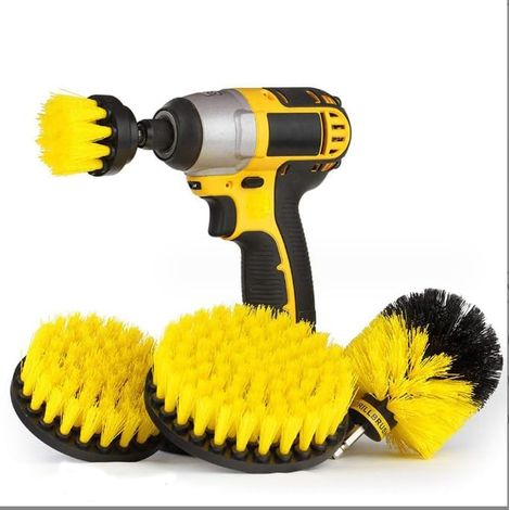 Set mit 4 Bürsten für elektrische Bohrmaschinen (5 cm, 8 cm, 10 cm, 10 cm), Polierbürsten-Zubehör, Reinigungsbürsten, PP-Material, gelb (1/5)
