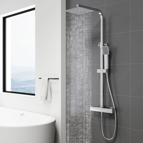Sky Bathroom Modern Square Exposed Thermostatic Mixer Shower Set With Shower Head and Handheld (1/5)