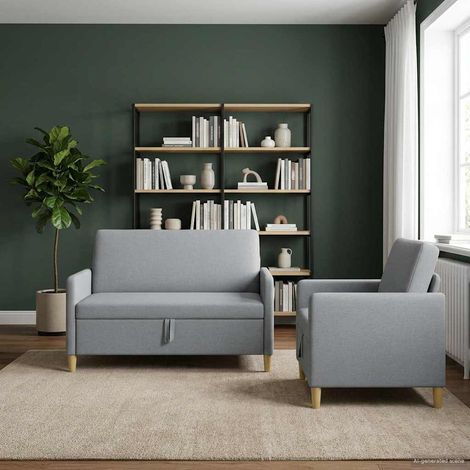 vidaXL Canapé avec rangement 2 pcs Gris clair Polyester (1/5)
