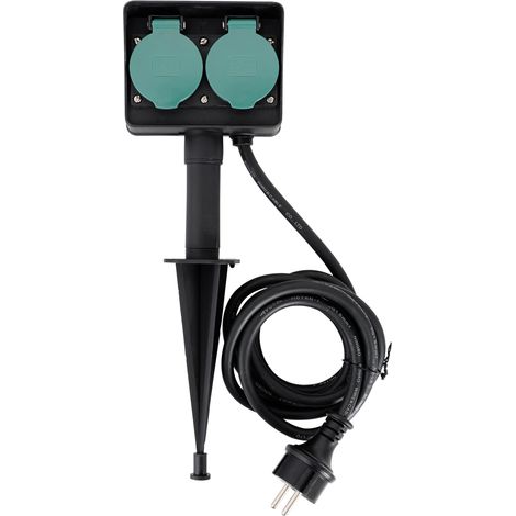 QAZQA Toma doble con pin de tierra exterior verde IP44
