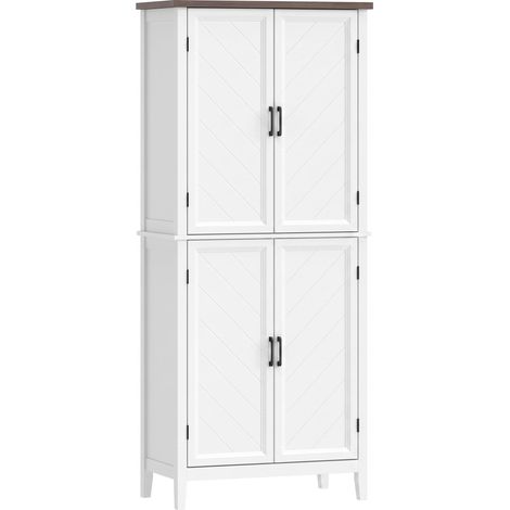 Buffet Haut Cuisine 6 Niveaux 4 Portes Rustique 76x40x178,5cm Blanc (1/5)