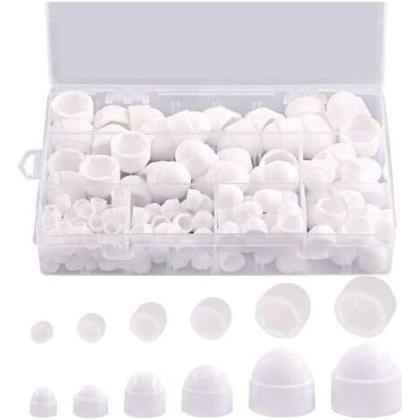 Pair Cache-Écrou Hexagonal - 145 pièces, Cache-Écrou Hexagonal Bombé M4-M12 + Boîte Rangement - Blanc, Pour Meubles/Automobile (1/5)