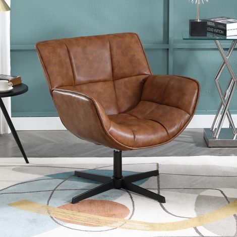 Wahson PU Leather Lounge Chair, Padded Armchair with Comfortable Backrest for Bedroom & Living Room, Brown (1/5)