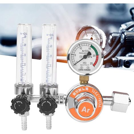 Argon Pressure Regulator for Welding, Double Tube, Female Thread G5/8in, Range 0-25MPa, 170x155x80mm (1/4)