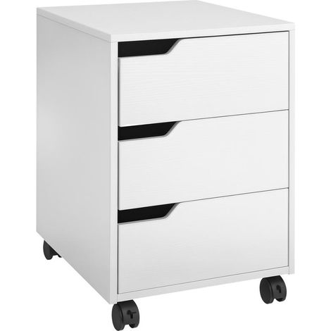 Caisson de bureau blanc à roulettes, 3 tiroirs de rangement pour étude, 40x50x57,5 cm, sobre et fonctionnel