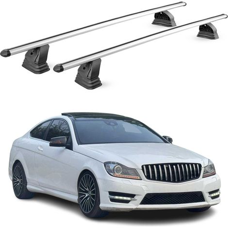 OMAC Barres de toit transversales en aluminium pour Mercedes Classe C Coupè C204 2011-2015 – TÜV / DIN 75302:2019 – Antivol inclus – Charge max 75 kg – 2 barres – Gris (1/4)
