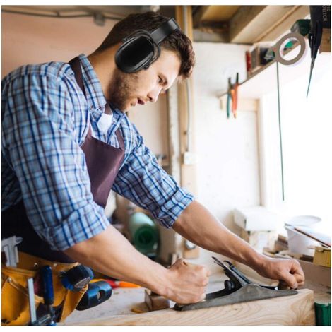 Casque Anti Bruit Adulte Réglable Confortable, avec Une Atténuation de SNR 38dB, pour Milieu Bruyant ou Stressant-Noir-DPZO