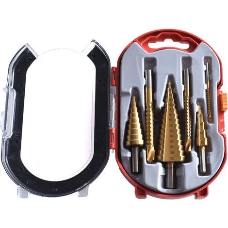 Jeu de 6 forets étagés Toivize tige triangle revêtement Ti 4-32mm pour acier alu plastique perceuse mandrin standard (1/5)
