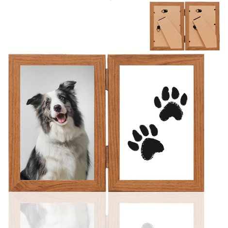 Cadre photo double pliable - 10 x 15 cm - En bois - 2 photos - Pour support de table ou cadeaux - Pour salon, chambre à coucher, bureau - Couleur bois (1/5)