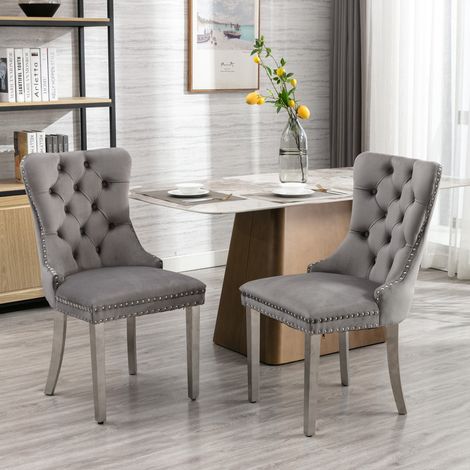 chaise salle a manger velours dossier haut gris bois OKMYHOME (1/5)