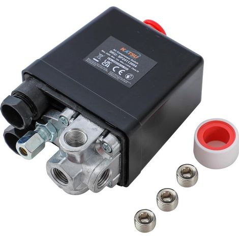 1 - Druckschalter - Luftkompressor - 3 Anschlüsse, Einphasenstrom - Pumpensteuerung 6-8 bar - Werkstatt und Fabrik - Schwarz - G1/4" (1/5)