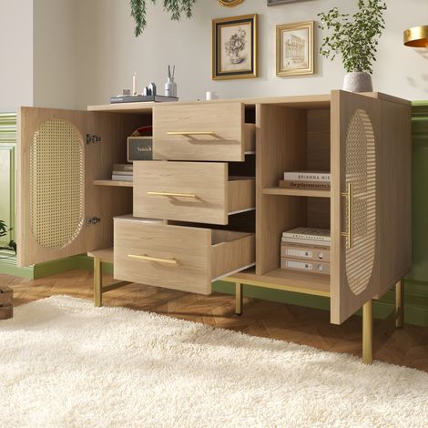 meuble rangement buffet 120 cm effet rotin bois Sonoma OKMYHOME (1/5)