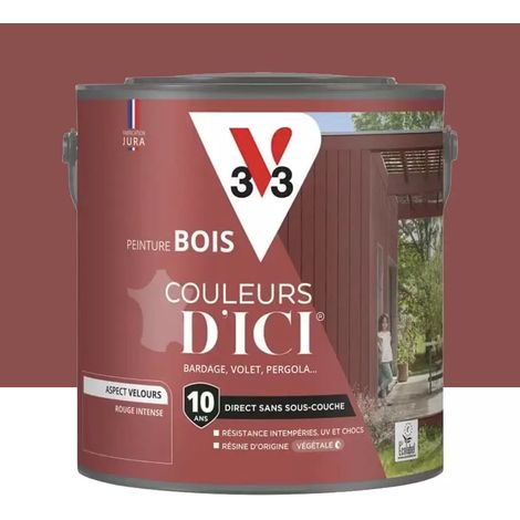 Peinture Acrylique pour Bois Extérieurs 10 ans V33 Couleurs d'ICI Velours Rouge intense 2 L (1/4)