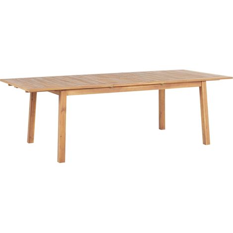 Garden Dining Table Light Acacia Wood 180/240 x 100 cm Extending for 8 People Parasol Hole Rectangular Patio Outdoor CESANA
