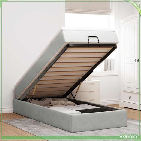 Cadre de lit ottoman - 3311165 - Matelas 100x200 cm - Velours gris clair - Rangement hydraulique (1/5)