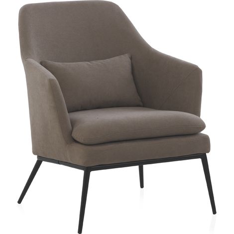Fauteuil rembourré taupe avec coussin et pieds en métal (1/5)