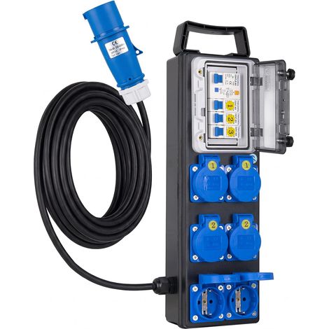 Coffret Électrique de Chantier - Coffret distribution portable avec 6 prises 250V 16A protection différentielle - Répartiteur avec fiche CEE 3P et câble 2m pour chantiers, caravanes (1/5)
