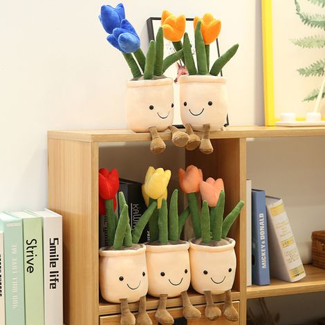 Tulipe succulente en peluche réaliste de 35 cm, jouet décoratif doux, poupée en peluche, coussin avec fleurs en pot, cadeau pour enfants et filles (1/4)
