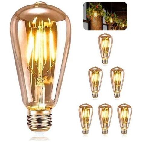 6 Pièces Ampoule E27 Vintage, LED ST64 Lampe Décorative Rétro Edison Vintage, 4W Filament Blanc Chaud pour Restaurant Café Bar Ampoules (1/4)