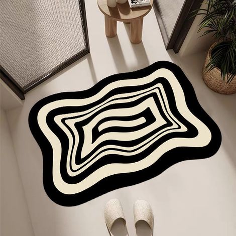 Badematte 50 x 80 cm, schwarz-weiß, schlichter amerikanischer Stil, schnelltrocknend, saugfähig, fleckenabweisend und rutschfest, aus Kieselgur. (1/5)