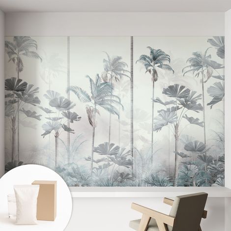 Papier peint intissé mural avec colle pour salon et chambre Décoration murale rapide - Colle incluse gratuite Paysage tropical 152x104 cm (1/5)