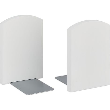Juego de 2 sujetalibros de bambú blanco con diseño moderno.