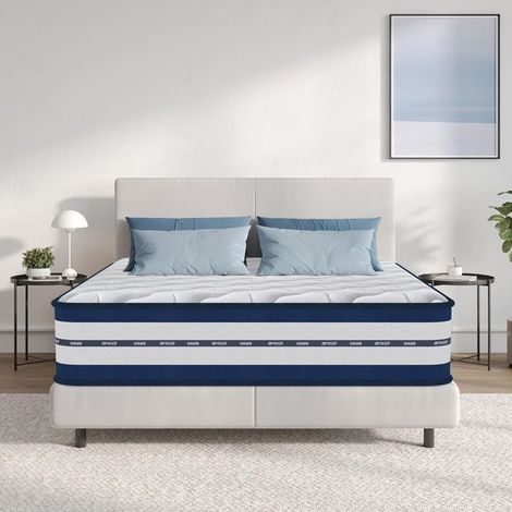 Matelas 140x200 cm - Épaisseur 26 cm - Matelas 2 Personnes, Hybride - Ressorts Ensachés + Mousse mémoire de Forme, Dureté Moyenne (1/5)