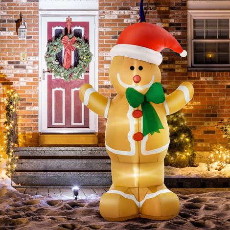 Décoration de Noël gonflable : bonhomme en pain d'épice de 1,83 m avec nœud, 3 LED, souffleur intégré, décoration de jardin (1/5)