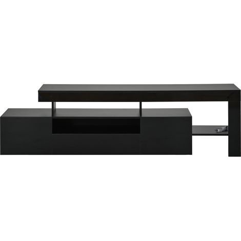 Meuble TV à 3 portes avec éclairage LED, panneau noir laqué brillant 192 x 37 x 53 cm, support jusqu'à 85 pouces (1/5)